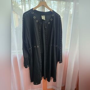 Vocal Black Grommet-Trim Open Front Trench Coat